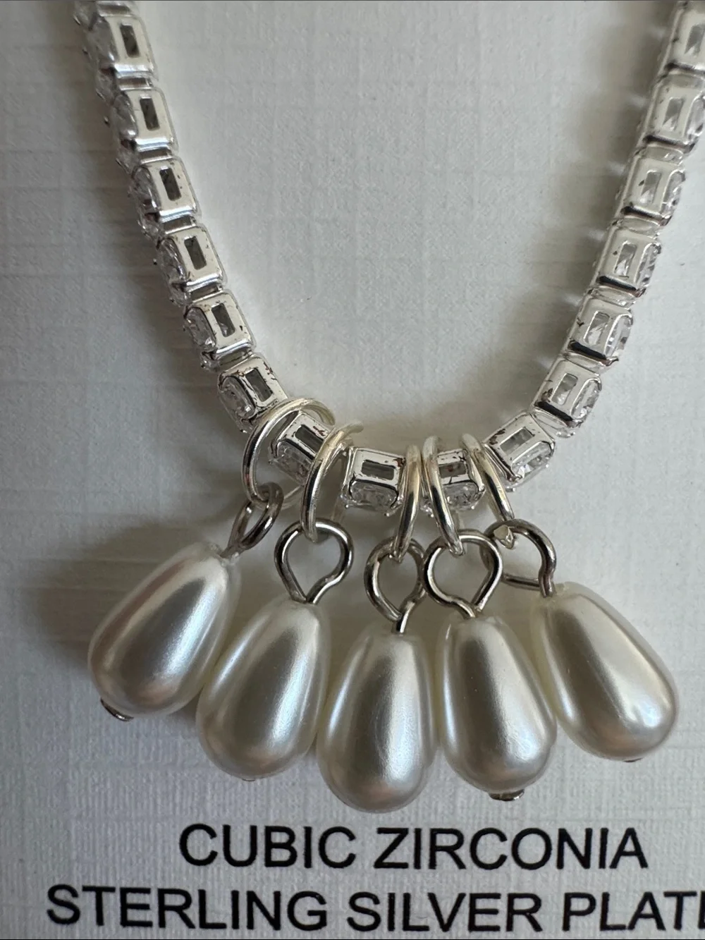 Silver Pearl Drop Tennis Necklace - Women Jewelry NWT